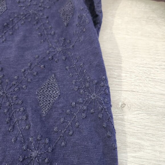 Talbots Navy Embroidered 100% Cotton 3/4 Sleeve Knit Top Women's Size L - Picture 11 of 14